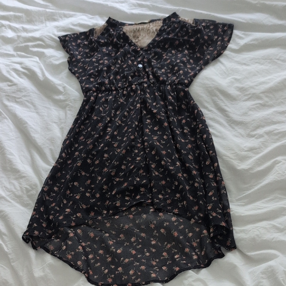 Floral Black Dress with Pink Accents